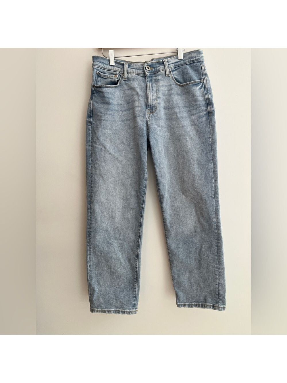 KENSIE Jeans The Ella High Rise Straight Denim Jeans Light Blue Wash Distressed